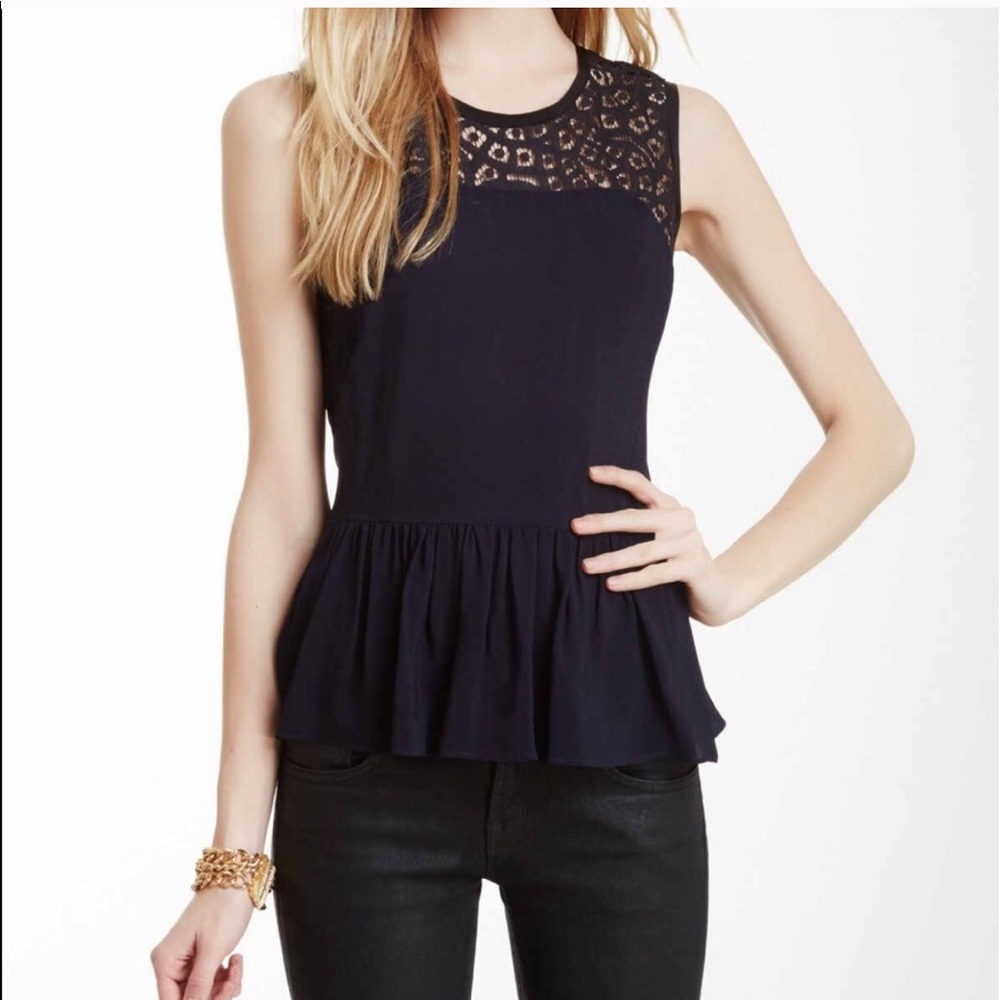 Rebecca Taylor crepe and lace peplum top Sz 4